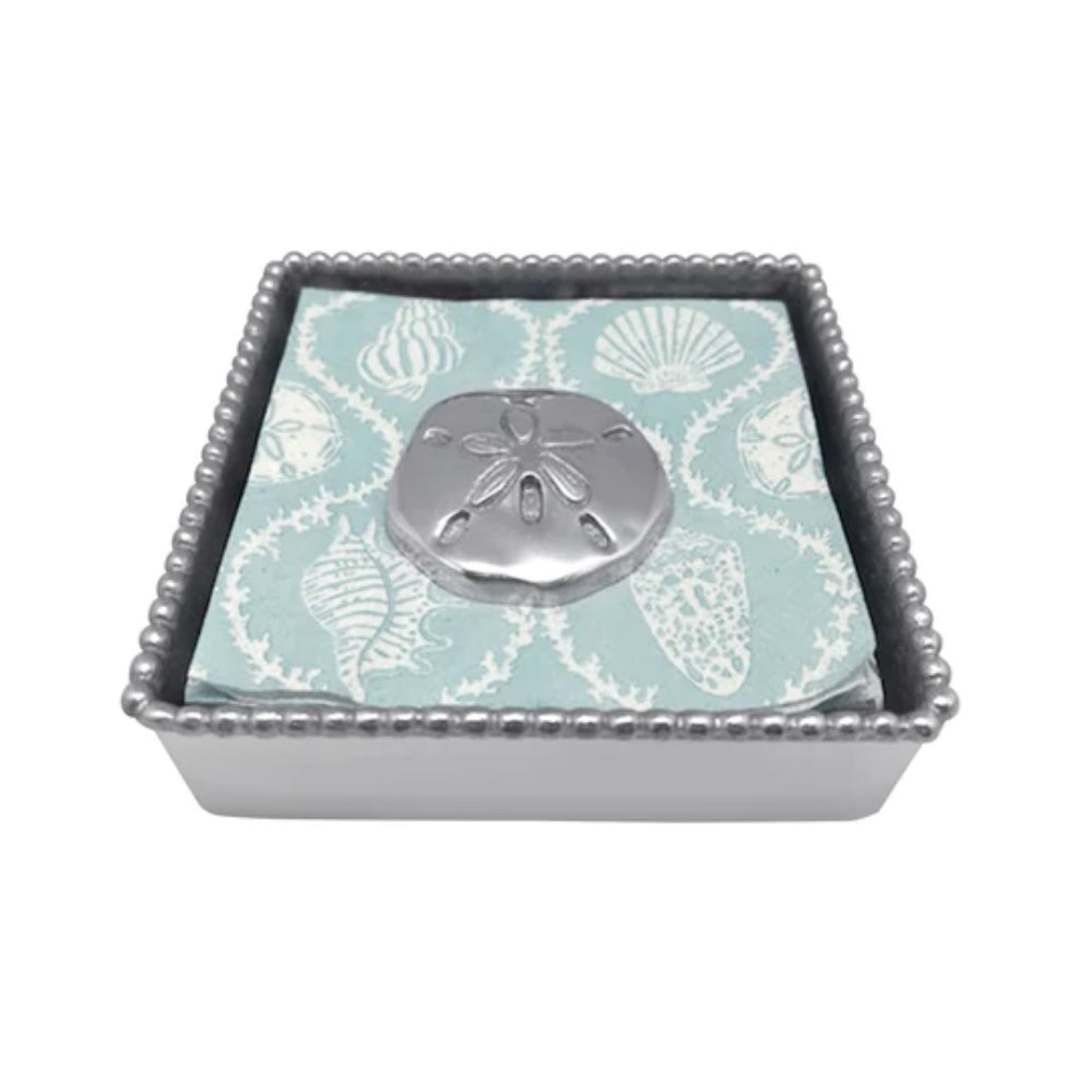 Mariposa Decorative Beaded Napkin Box with Sand Dollar Design