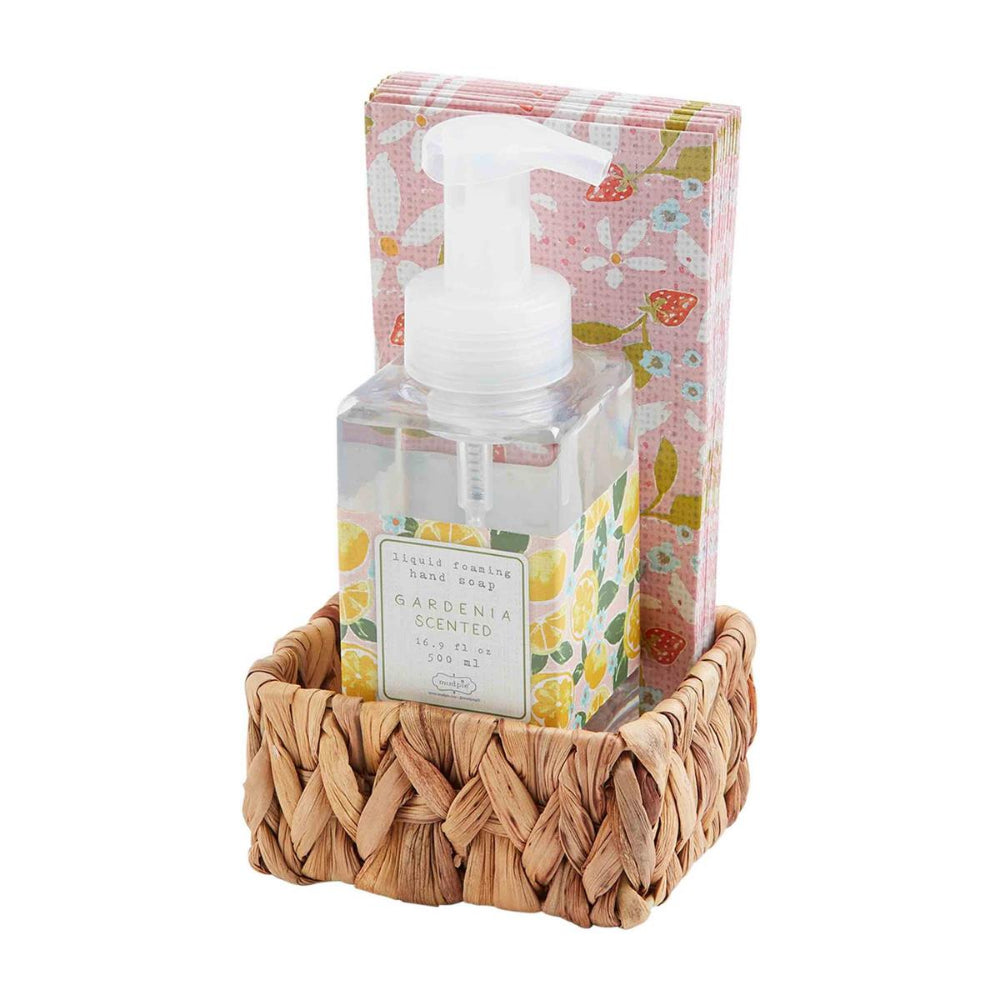 Mud Pie Fruity Floral Decorative Guest Towel and Gardenia Scented Liquid Hand Soap Set