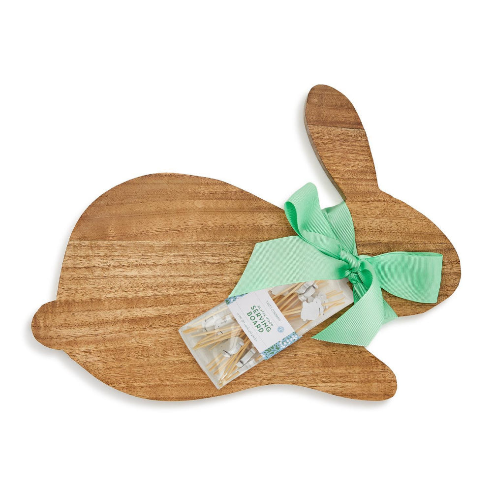 Two's Company Acacia Wood Bunny Serving Board with 20 Bunny-shaped Picks