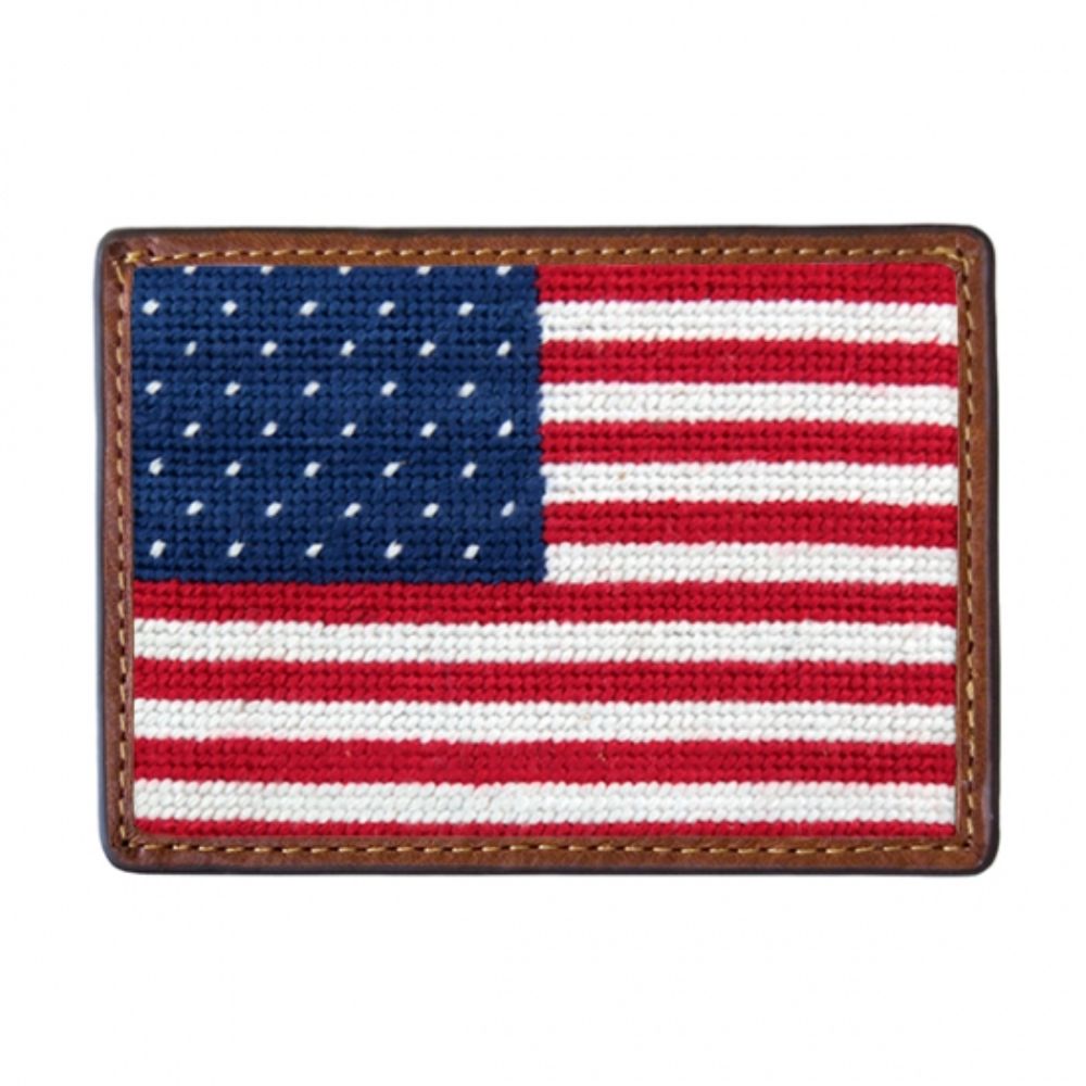 Smathers & Branson Handmade Needlepoint Card Wallet Featuring Big American Flag Design