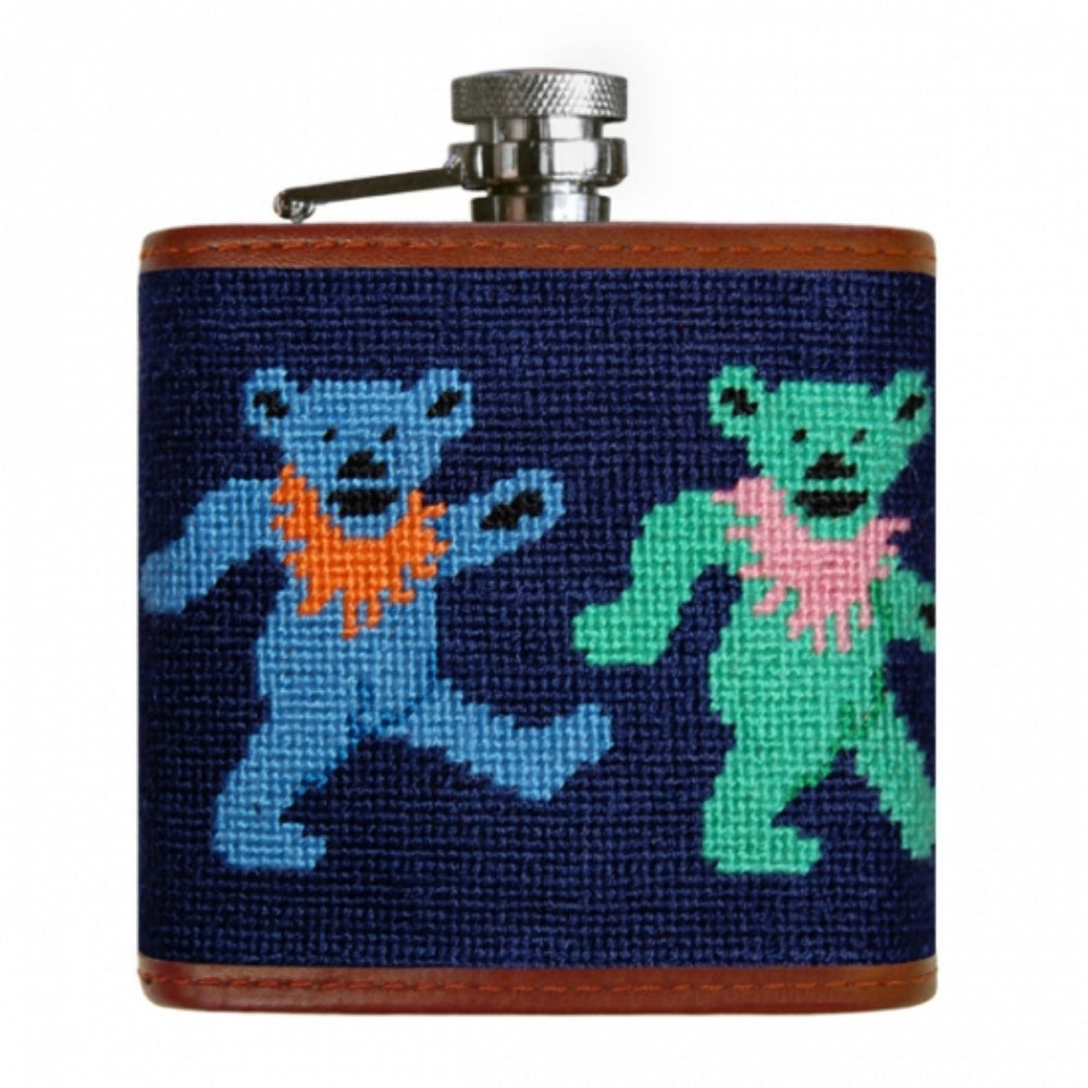 Smathers & Branson Handmade Dancing Bears Needlepoint 6oz Stainless Steel Flask for Party