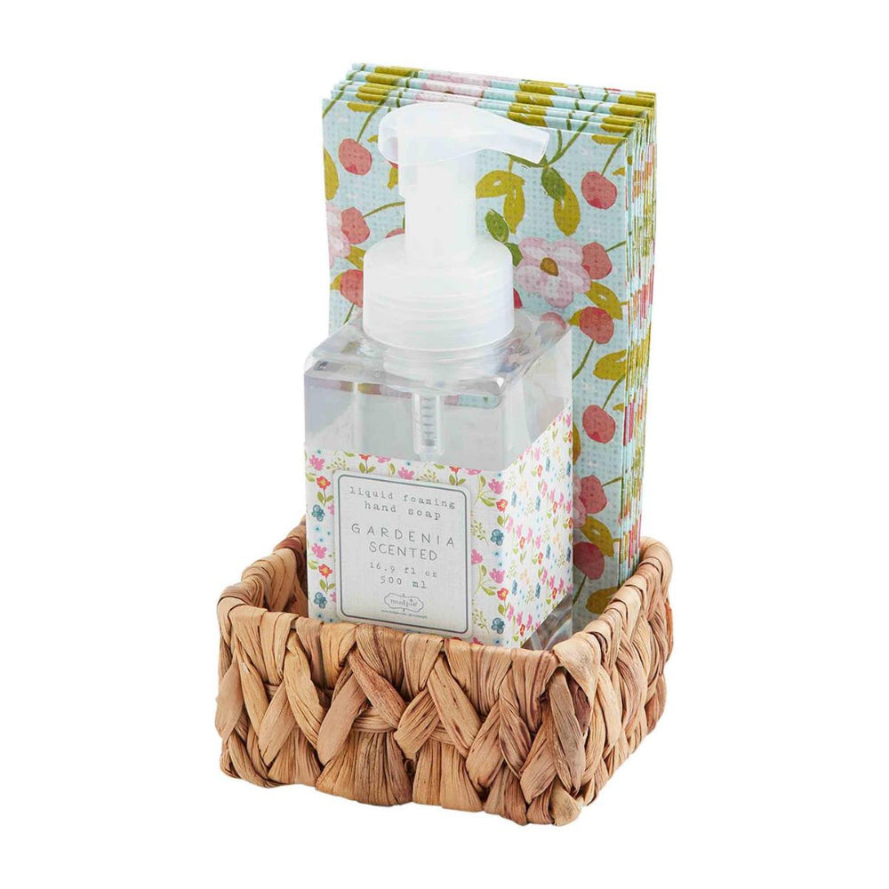 Mud Pie Fruity Floral Decorative Guest Towel and Gardenia Scented Liquid Hand Soap Set