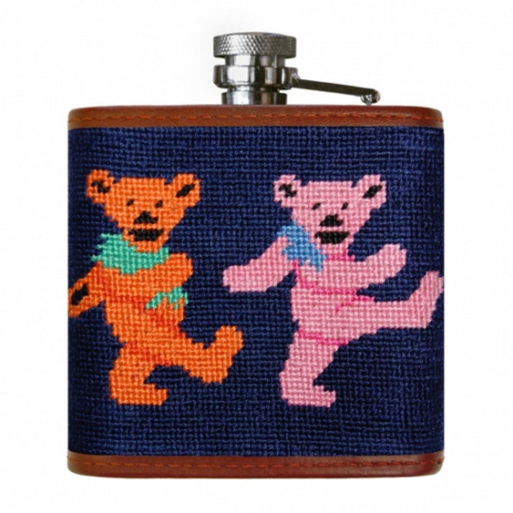 Smathers & Branson Handmade Dancing Bears Needlepoint 6oz Stainless Steel Flask for Party