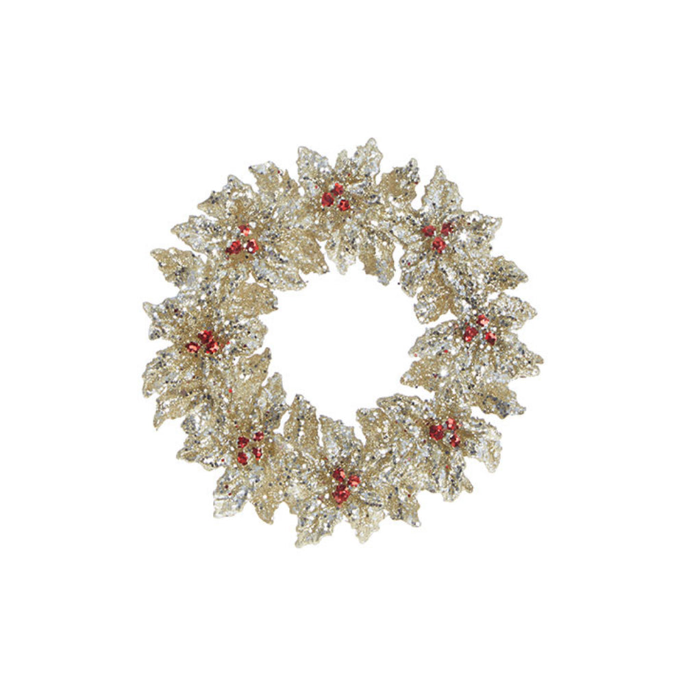 Sparkling Gold Multicolor Plastic Holly Wreath Ornament for Christmas