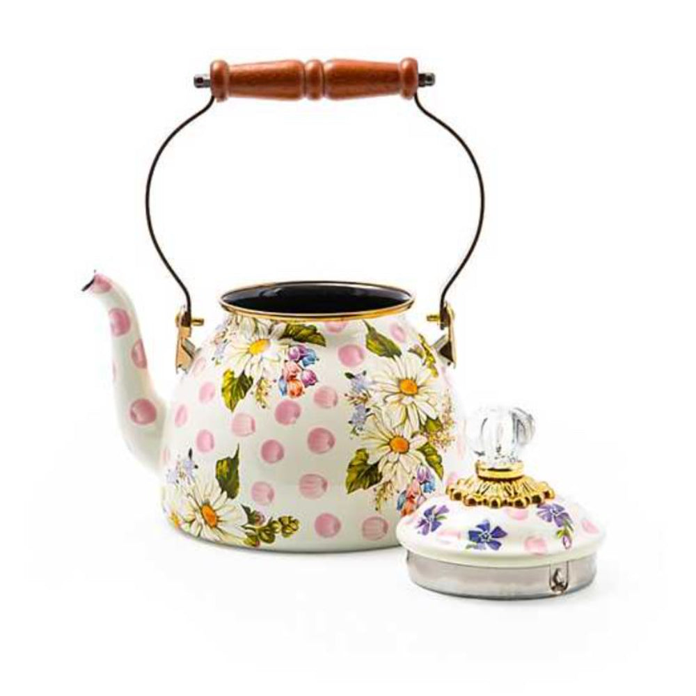 MacKenzie-Childs Pink Wildflowers Enamel 2 Quart Tea Kettle with Exquisite Design
