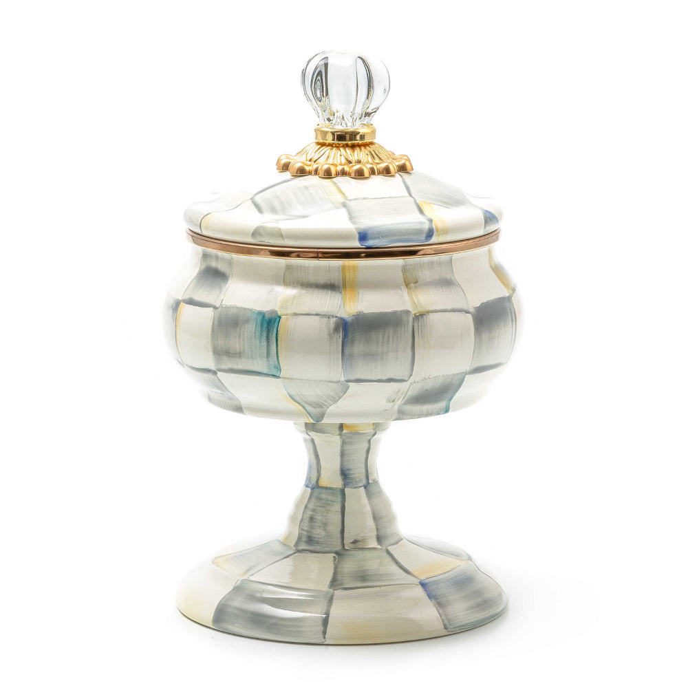 MacKenzie-Childs Exquisite Sterling Check Enamel Decorative Curiosity Pot for Treasured Trinkets