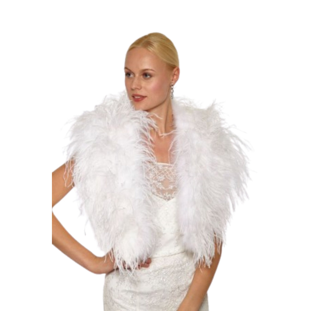 Exquisite White Ostrich Feather Shawl Stole for Elegant Dressing
