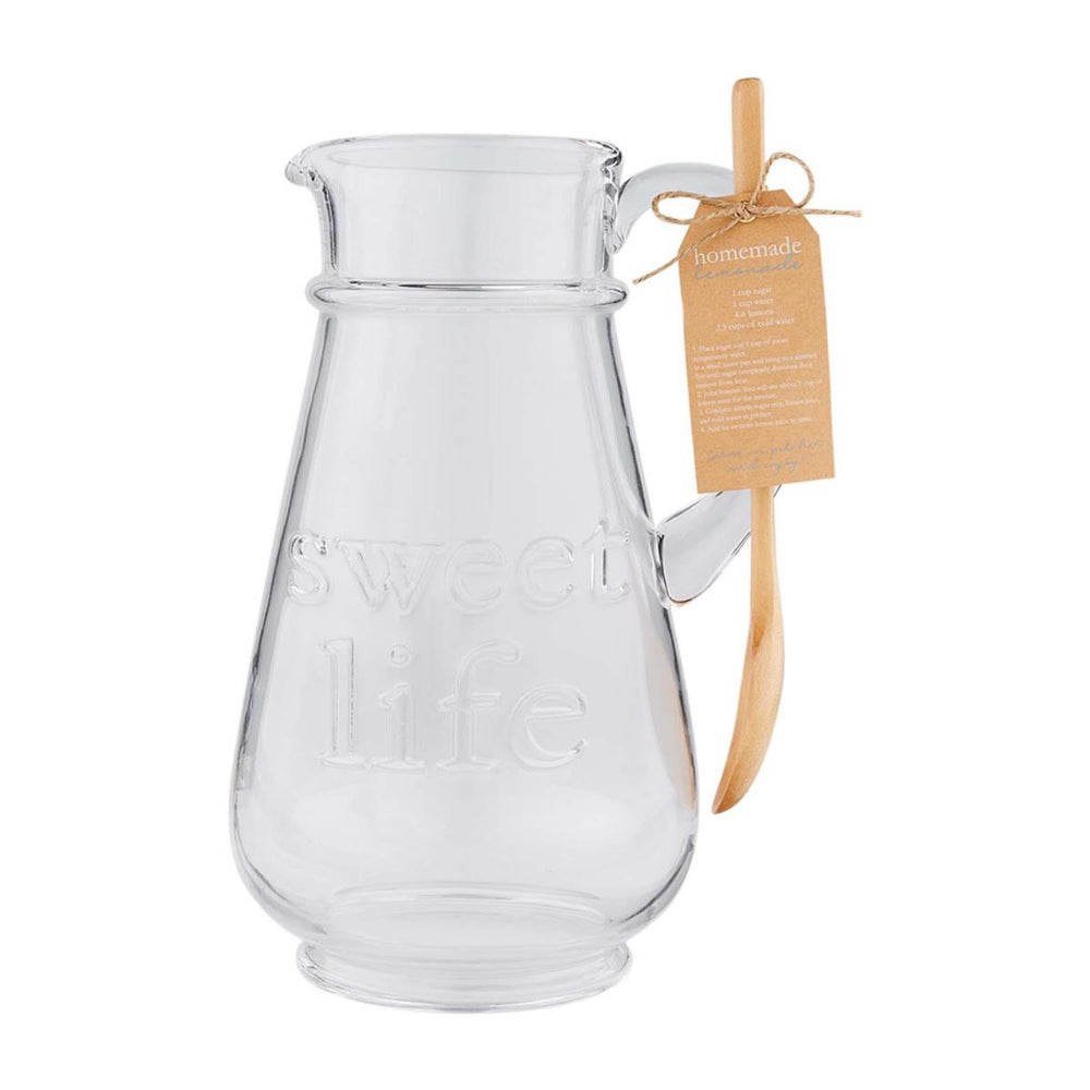 Mud Pie Sweet Life Glass Pitcher and Wooden Spoon Set with Homemade Lemonade Recipe