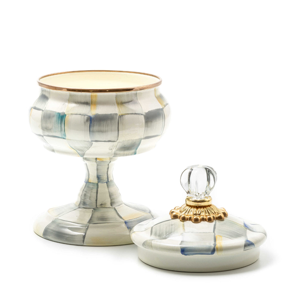 MacKenzie-Childs Exquisite Sterling Check Enamel Decorative Curiosity Pot for Treasured Trinkets