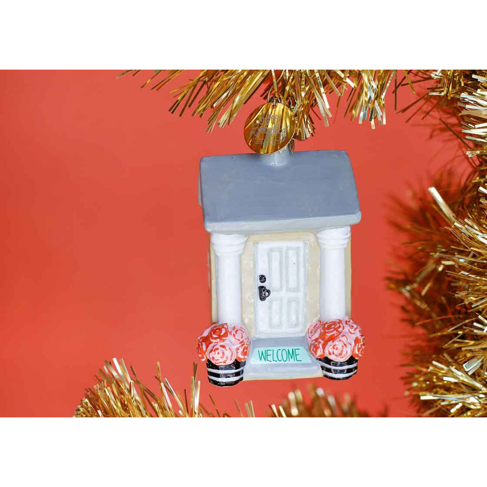 Happy Life-Inspiring Glass and Metal House Welcome Shaped Ornament