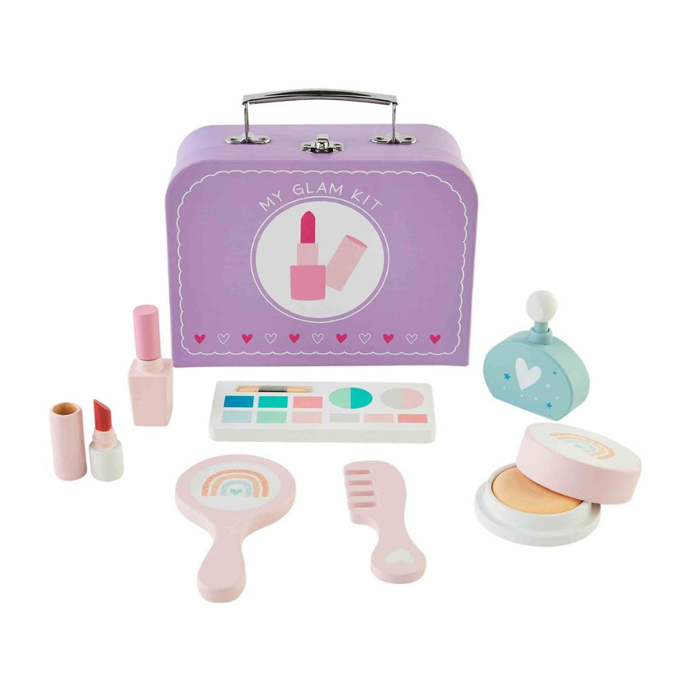 Mud Pie 8-Piece Wooden My Glam Makeup Kit in Sturdy Suitcase