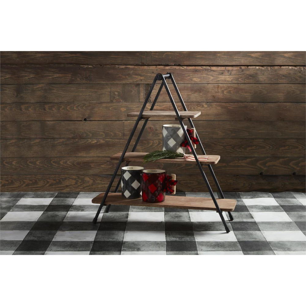 Mud Pie Three - Tiered Metal and Mango Wood Serving Stand for Table Display