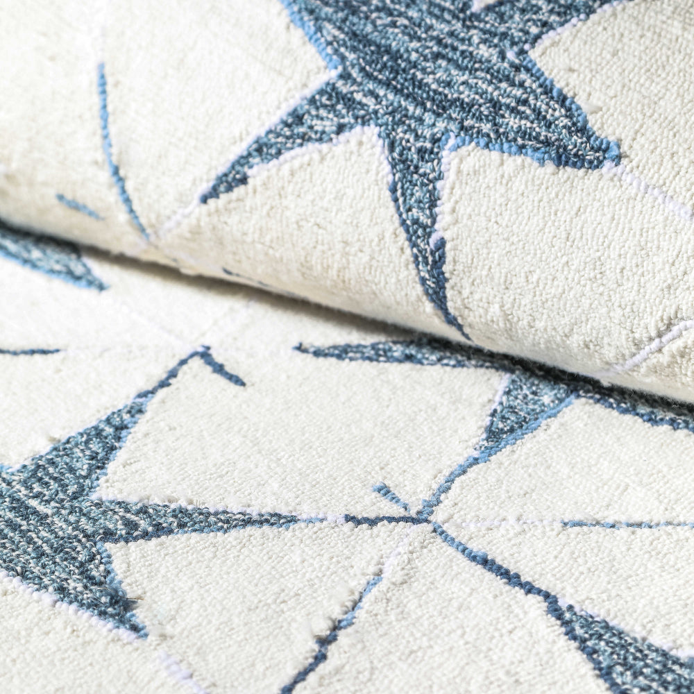 MacKenzie-Childs Durable Blue Stars Indoor/Outdoor Hand-Tufted Polyester Rug
