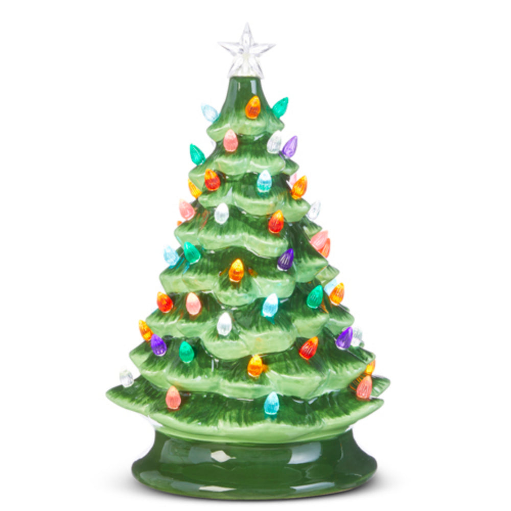13-Inch Vintage Green Porcelain and Plastic Lighted Tree with 6-Hour Timer