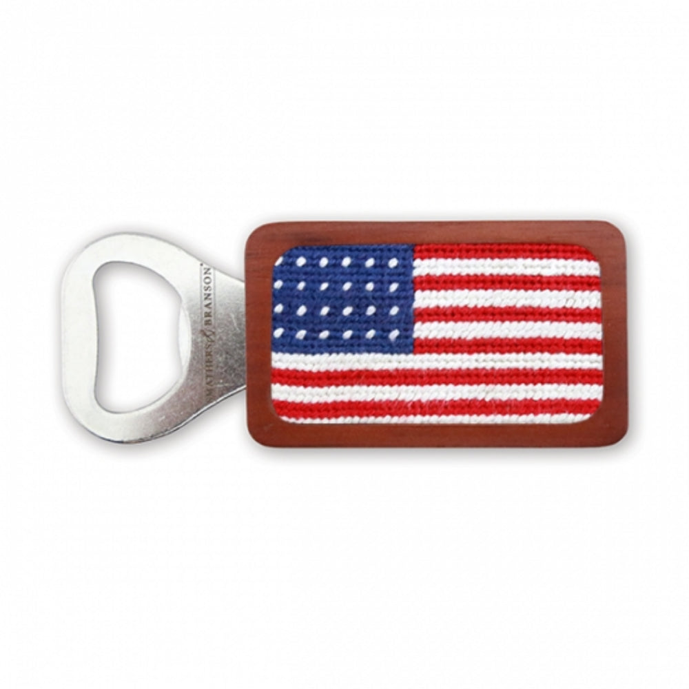 Smathers & Branson American Flag Needlepointed Chestnut - Wood Bottle Opener