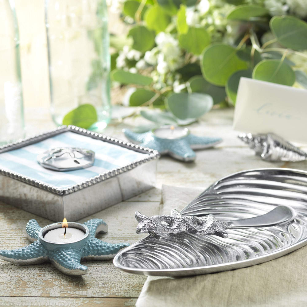 Mariposa Decorative Beaded Napkin Box with Sand Dollar Design