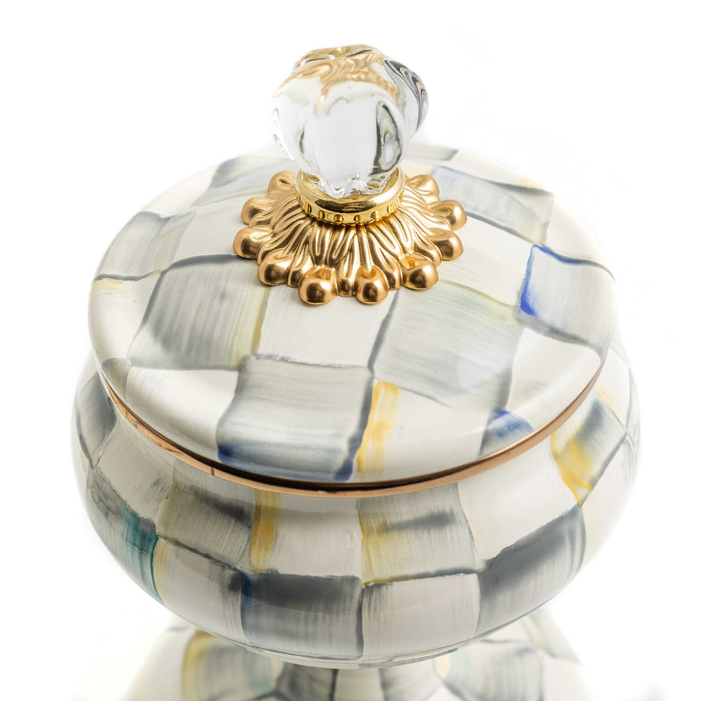 MacKenzie-Childs Exquisite Sterling Check Enamel Decorative Curiosity Pot for Treasured Trinkets
