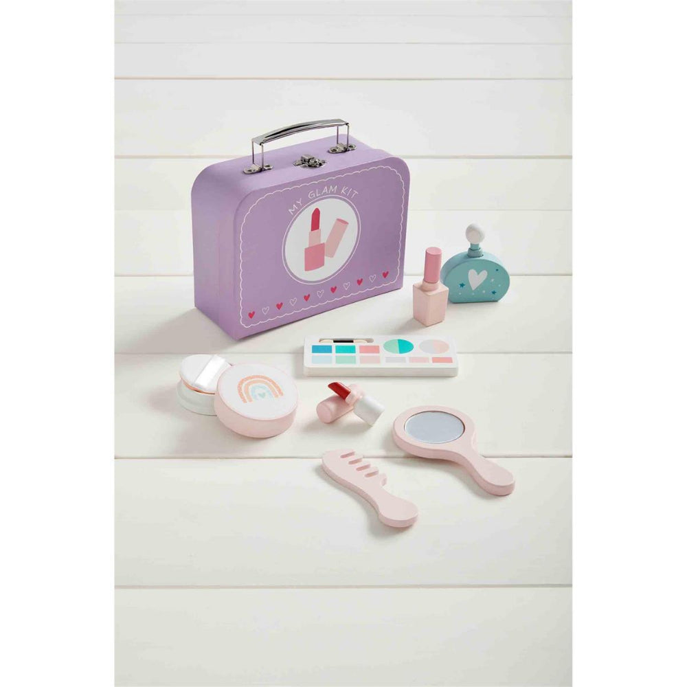 Mud Pie 8-Piece Wooden My Glam Makeup Kit in Sturdy Suitcase